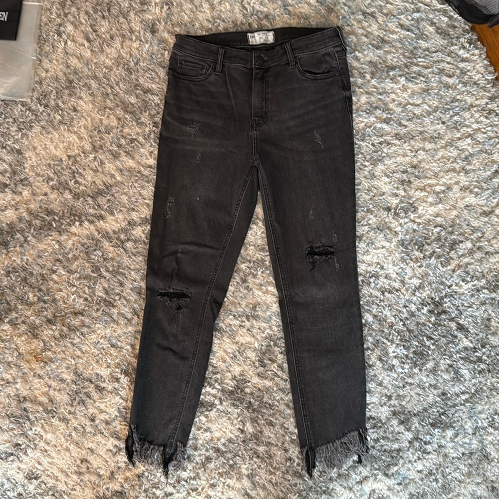 Free People Black Denim Frayed Jeans!